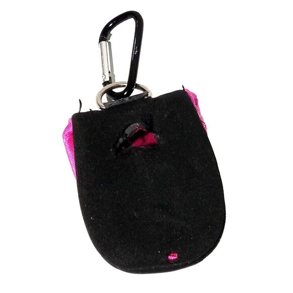 Flip Phone Cell Carrying Case with Carabiner Hook & Loop Closure Black Pink Mesh - Picture 2 of 3